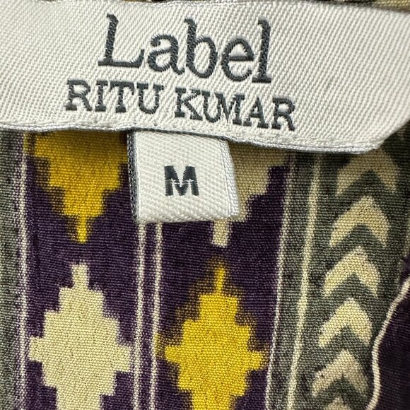 Label Ritu Kumar Shirt Dress  Snaps Button Front Tunic Aztec Purple Mustard - Picture 14 of 16